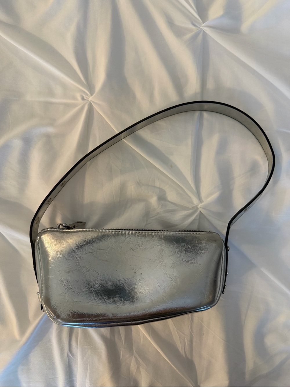 Zara Metallic Silver Shoulder Bag